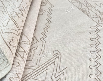 Ivoorwitte Oushak-tapijt met subtiel beige patroon, vintage Turks stijl tapijt voor de woonkamer