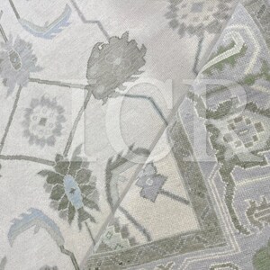 Ivory Sage Green Botanical Carpet, Vintage Oushak Rug, Minimalist Wool Rug. image 4