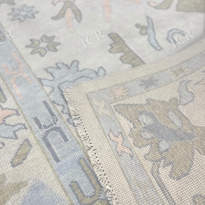 Muted Sage & Blue Oushak Rug - Hand-Knotted Neutral Wool Carpet - Modern Farmhouse Decor - Large Area Rug
