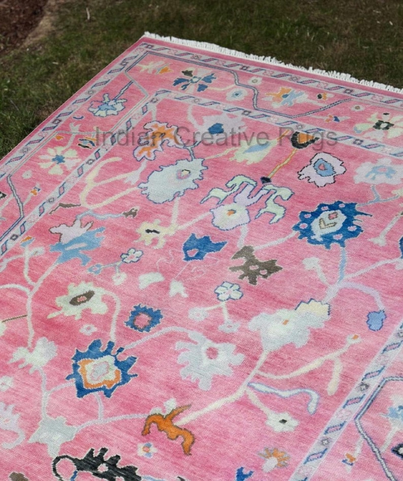 Bubblegum Pink Oushak Rug, Hand Knotted Wool, Made to Order