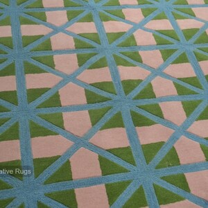 Green and Pink Rug Hand Tufted 100% Wool Area Rug Hand Made Rug 5x8 6x9 ...