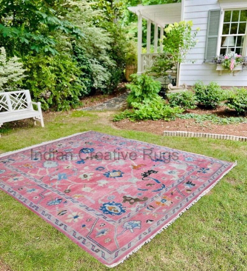 Bubblegum Pink Oushak Rug, Hand Knotted Wool, Made to Order
