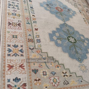 Blue & White Oushak Rug, Hand-Knotted Wool, Made to Order