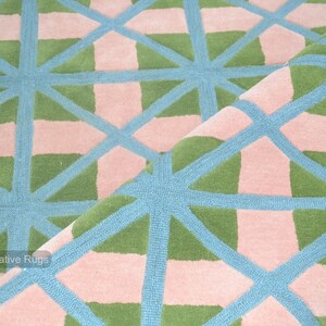 Green and Pink Rug Hand Tufted 100% Wool Area Rug Hand Made Rug 5x8 6x9 ...