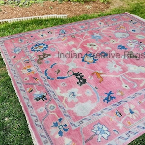 Bubblegum Pink Oushak Rug, Hand Knotted Wool, Made to Order