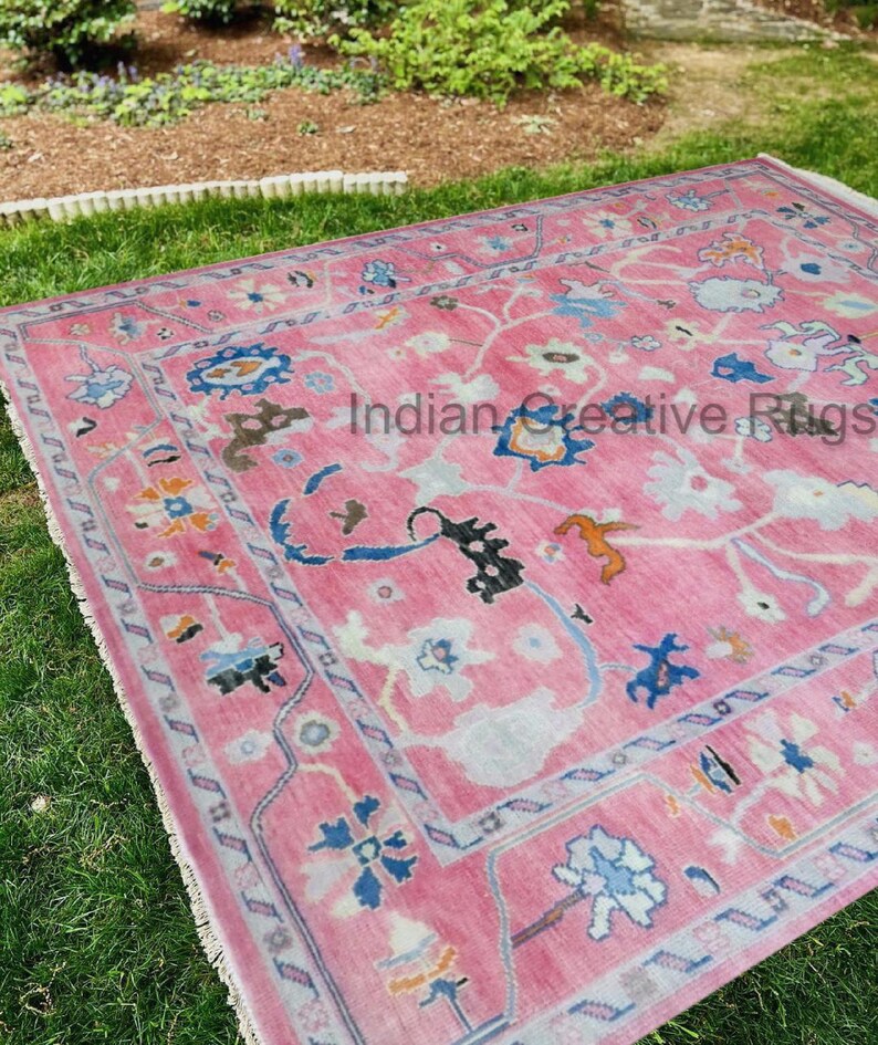 Bubblegum Pink Oushak Rug, Hand Knotted Wool, Made to Order