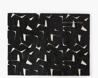 Black White Modern  Hand Tufted  Antique Rug for Bed Room, Kitchen, living room, drawing room  made in any colour (Made to order.....)