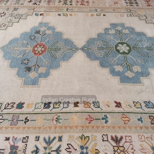 Double design  Blue White Oushak Hand knotted Oushak Made to Order (In Any Size!!)Modern Oushak rug/ large area rug/pastel/sage/muted Oushak