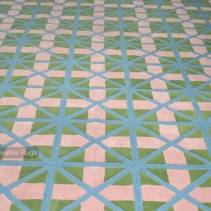 Green and Pink Rug Hand Tufted 100% Wool Area Rug Hand Made Rug 5x8 6x9 ...
