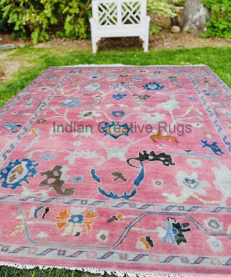 Bubblegum Pink Oushak Rug, Hand Knotted Wool, Made to Order