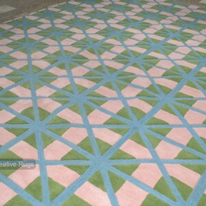 Green and Pink Rug Hand Tufted 100% Wool Area Rug Hand Made Rug 5x8 6x9 ...