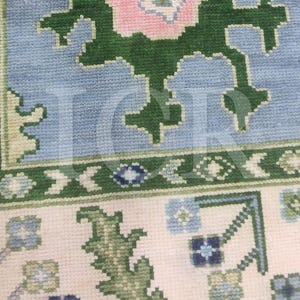 Hand Knotted Modern Oushak Rug, Sky Blue and Pink Floral, Made to Order image 6