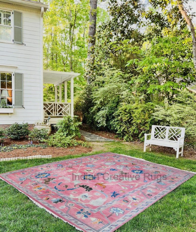 Bubblegum Pink Oushak Rug, Hand Knotted Wool, Made to Order
