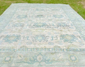 Blue, Green and Beige Oushak Hand knotted Oushak Made to Order (In Any Size!!!!)Modern Oushak rug/ large area rug/pastel/sage/muted Oushak
