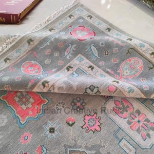 Hand knotted Oushak Rugs grey and Pink Antique Rug Made to Order (In Any Size!!!!)Modern Oushak rug/ large area rug/pastel/sage/muted Oushak