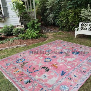 Bubblegum Pink Oushak Rug, Hand Knotted Wool, Made to Order