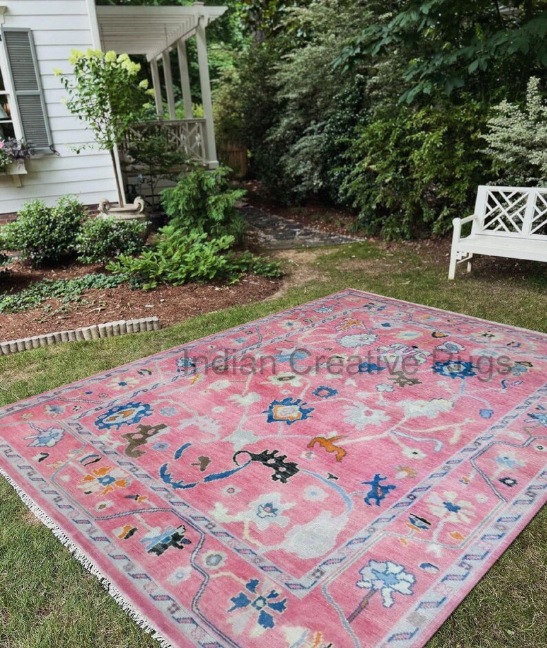 Bubblegum Pink Oushak Rug, Hand Knotted Wool, Made to Order