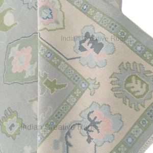 Vintage Oushak Area Rug, Handmade Turkish Style Wool Rug, Neutral Beige Floral Carpet, Farmhouse & Boho Home Decor.