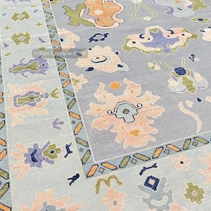 Vintage  Modern Grey Green Hand knotted Oushak Made to Order (In Any Size!!)Modern Oushak rug/ large area rug/pastel/sage/muted Oushak