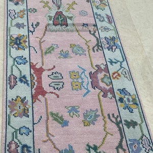 Runner size Pink Blue Antique Hand knotted Oushak Made to Order (In Any Size!!!!)Modern Oushak rug/ large area rug/pastel/sage/muted Oushak.