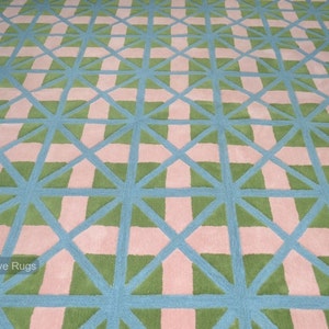 Green and Pink Rug Hand Tufted 100% Wool Area Rug Hand Made Rug 5x8 6x9 ...