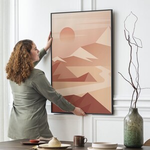Digital Art Print, Sonnenuntergang Berge, Himmel, Berge, orange, rosa, blau, Geschenk, Leinwand, Geschenk