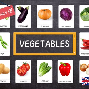 VEGETABLES Montessori · ENGLISH · 40 easy-to-cut educational cards · Real photos · Montessori Flashcards · Editable PDFs · For children