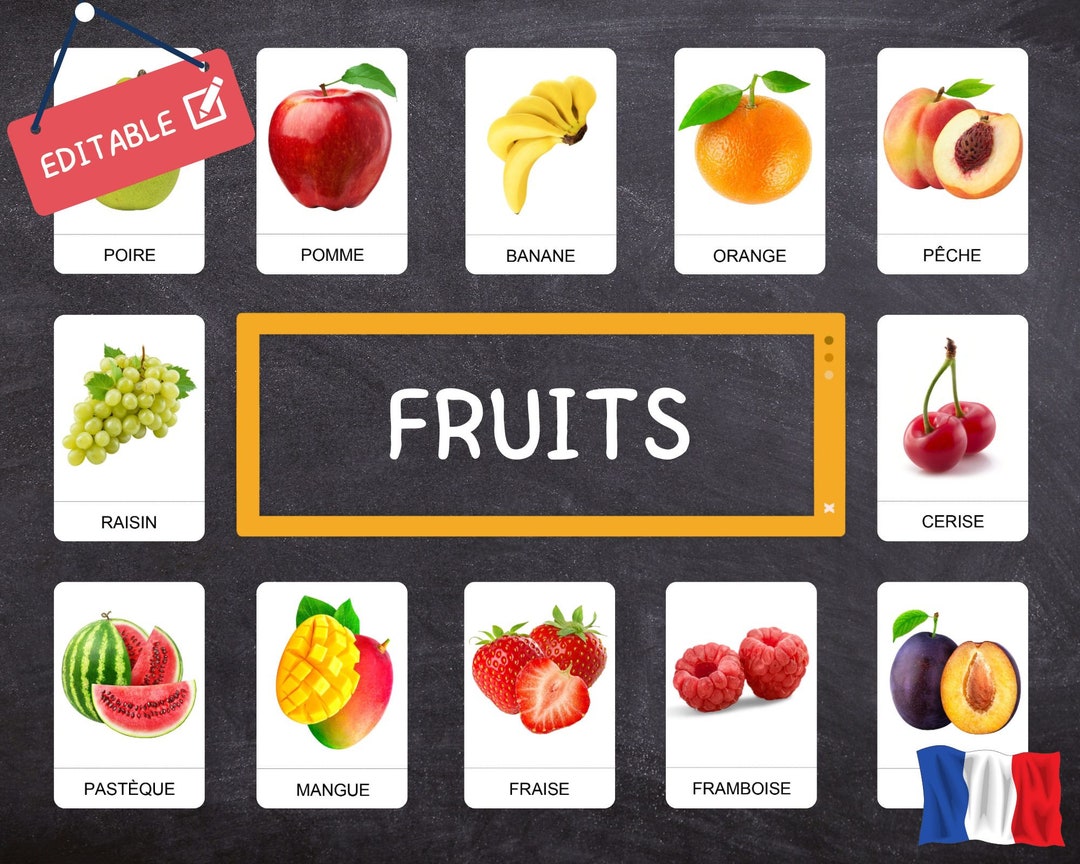 FRUITS Montessori · FRENCH · 40 Easy-to-cut Educational Cards · Real ...