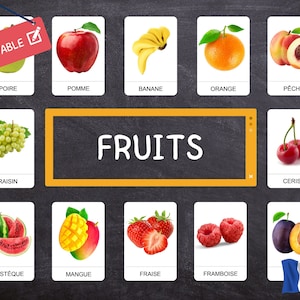 FRUITS Montessori · FRANS · 40 gemakkelijk te knippen educatieve kaarten · Echte foto's · Montessori Flashcards · Bewerkbare PDF's · Ideaal voor kinderen