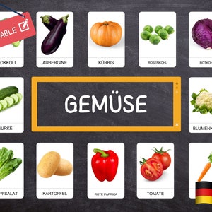 GEMÜSE Montessori · DEUTSCH · GEMÜSE · 40 leicht zu schneidende Lernkarten · Echte Fotos · Montessori-Lernkarten · Bearbeitbare PDFs