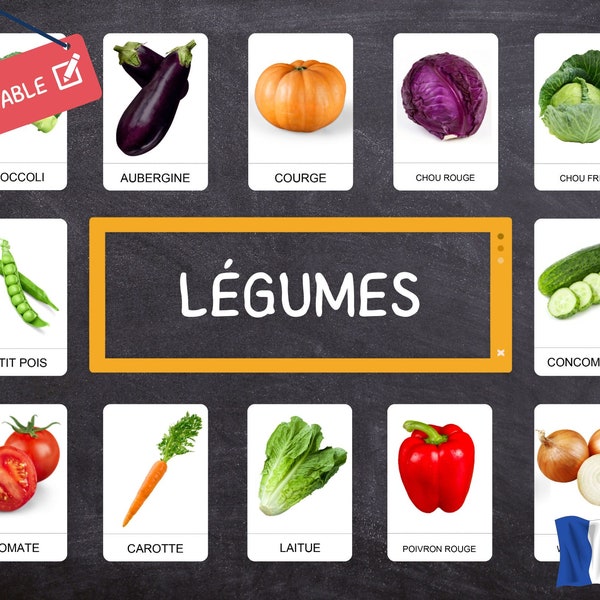 VEGETABLES Montessori · FRENCH · LÉGUMES · 40 easy-to-cut educational cards · Montessori Flashcards · Editable PDFs · Ideal for children