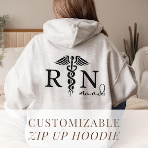 White Nurse Zip Up Hoodie RN Bsn Jacket RN Personalized Nurse Jacket CNA Sweatshirt Zip Up Jacket Er Tech Sweatshirt Er Nurse Jacket Medical