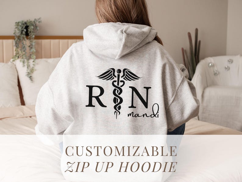 White Nurse Zip Up Hoodie RN Bsn Jacket RN Personalized Nurse Jacket CNA Sweatshirt Zip Up Jacket Er Tech Sweatshirt Er Nurse Jacket Medical