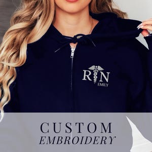 Embroidered Zip Up Jacket Nurse Personalized Hoodie RN Jacket Embroidery Medical Jacket Custom Medical Hoodie Nurse Uniform Nursing Jacket