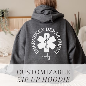 EMT Jacket EMT Hoodie Emergency Department Sweatshirt Emergency Technician Zip Up Nurse Jacket ER Tech Gift Er Scrub Jacket Rn Full Zip Up