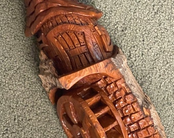 Cottonwood Bark Hand Carved Whimsical House Water Wheel