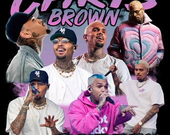 May include: A collage of images featuring Chris Brown, with the text "CHRIS BROWN BREEZY" in a pink and purple gradient. The images show Chris Brown in various poses and outfits, including a white shirt with a gold chain, a pink hoodie, and a blue and pink jacket.