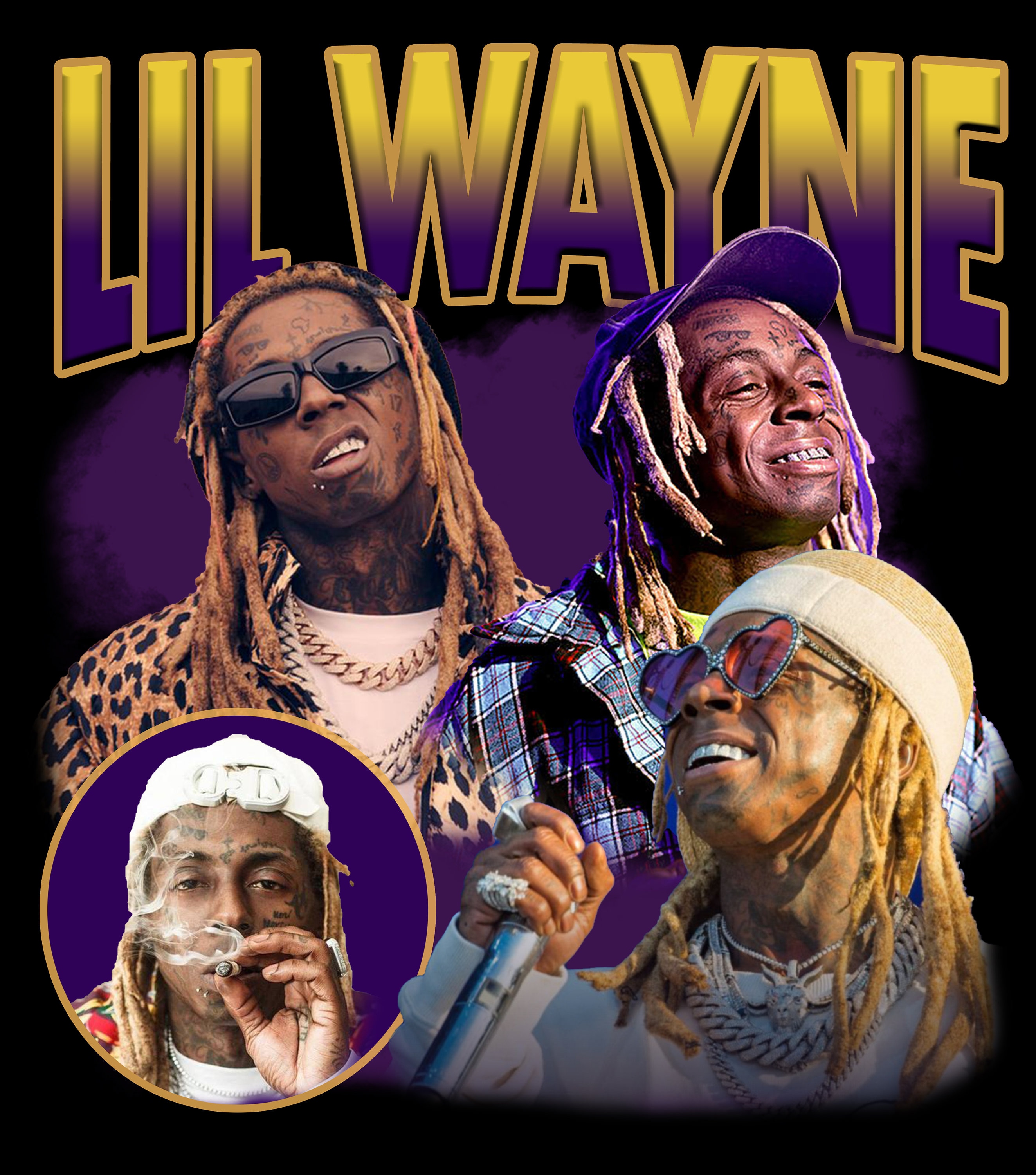 LIL WAYNE T Shirt Design. PNG Digital 4500x5100 Px. Rapper