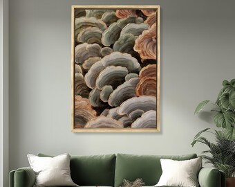 Turkey tail mushroom art print – earthy textured fungus painting, nature wall decor, layered fungi abstract botanical (Digital Download)