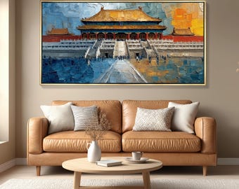 Forbidden City Palace Impasto Painting – Textured Chinese Architecture Canvas Print (Digital Download)