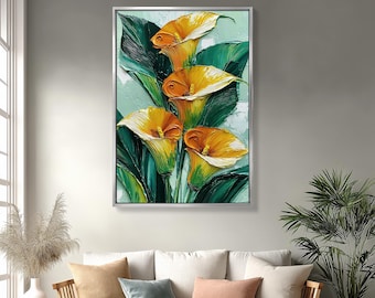 Yellow Calla Lily Wall Art, Botanical Flower Print, Textured Floral Painting (Digital Download)