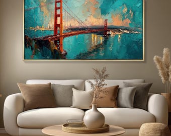 Golden Gate Bridge Impasto Painting – San Francisco Bay Cityscape Canvas Print, (Digital Download)