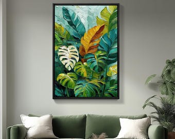 Textured Tropical Leaf Oil Painting: Jungle Botanical Wall Art (Digital Download)