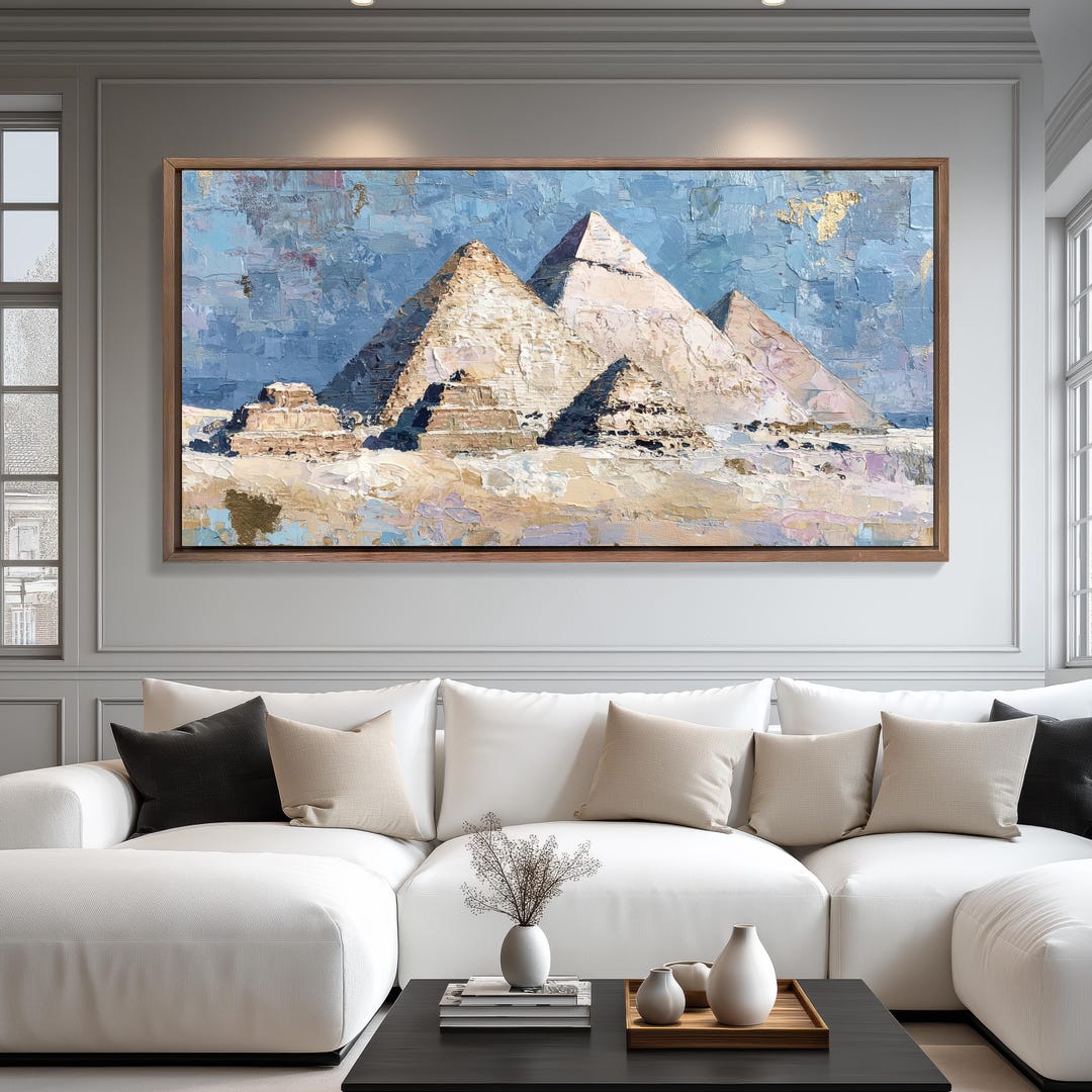 Giza Pyramids Wall Art, Ancient Egypt Canvas Print, Impasto Textured ...