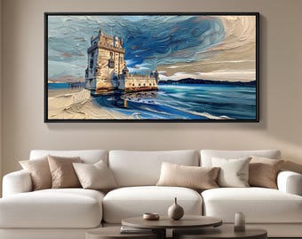 Belem Tower Lisbon Impasto Painting – Textured Coastal Landmark Canvas Print  (Digital Download)