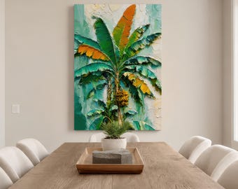 Banana Plant Wall Art, Tropical Botanical Print, Textured Fruit Painting, (Digital Download)