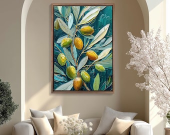 Olive Branch Oil Painting – Mediterranean Wall Art, Kitchen Botanical Decor, Impasto Textured Print (Digital Download)
