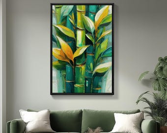 Textured Bamboo Print - Green Botanical Impasto Art (Digital Download)