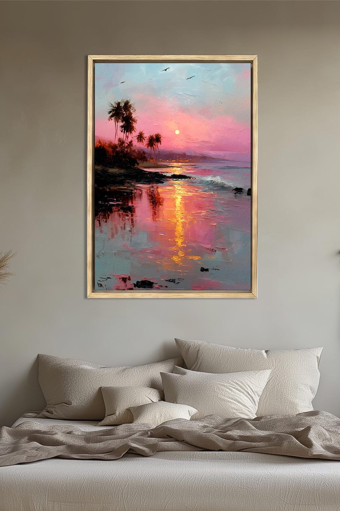 Tropical Beach Sunset Oil Painting With Palm Trees and Ocean Reflection ...