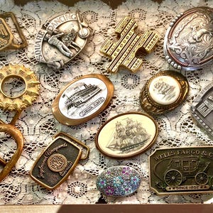 Vintage Belt Buckles, excellent condition, unique, most are brass, awesome quality
